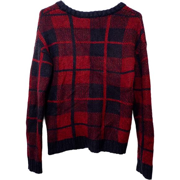 Delia's Red/Navy Plaid Tartan Buffalo Check Soft Crewneck Sweater Women's Medium - Picture 5 of 7